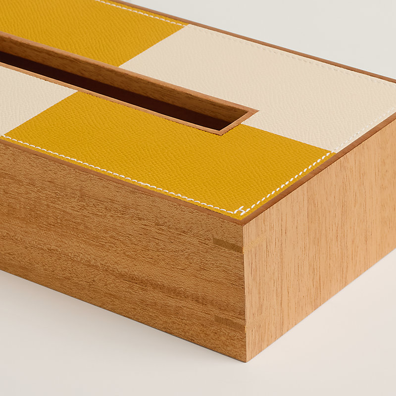 Pleiade en Casaque tissue box, small model - Yellow | Hermès UK